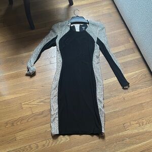 Aqua Black Bodycon Dress with silver bead side panels